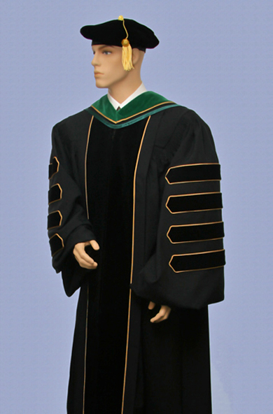 doctoral gown with four velvet bars